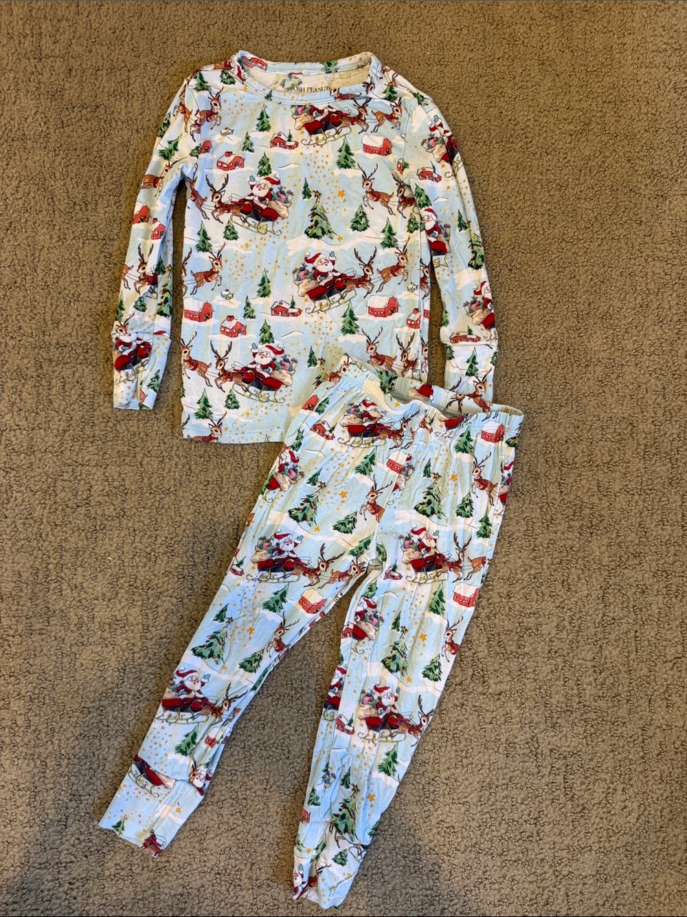Posh Peanut Kids Holiday Santa & Reindeer Pajama Set - White & Blue